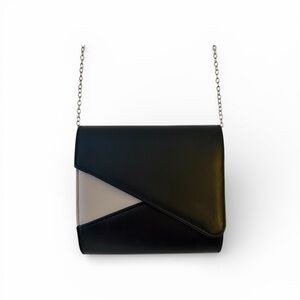 Elegant Black and Cream Asymmetrical Clutch Bag